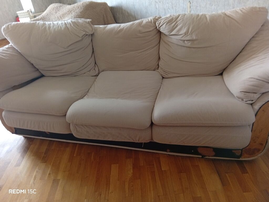 Bej rəngli yumşaq mebel dəsti - Tərkib: 3 nəfərlik divan + geniş 2 — Mebel, Bakı (4)