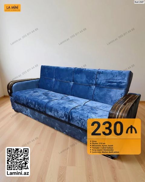 Məhsul: Divan (Kod: 2687) - Ölçü: 210 sm - Mexanizm: Açılan, bazalı - — Lamini Mebel — Sofas