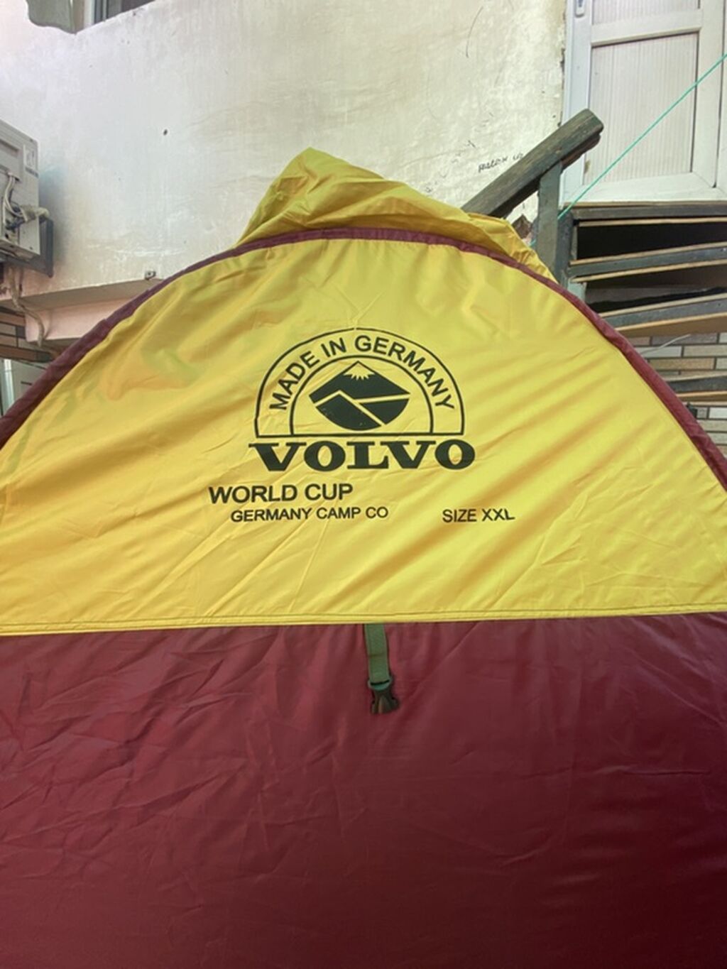 XXL ölçülü kamp çadırı. Üzərində “VOLVO”, “Made in Germany”, “World — Çadırlar, Bakı (2)