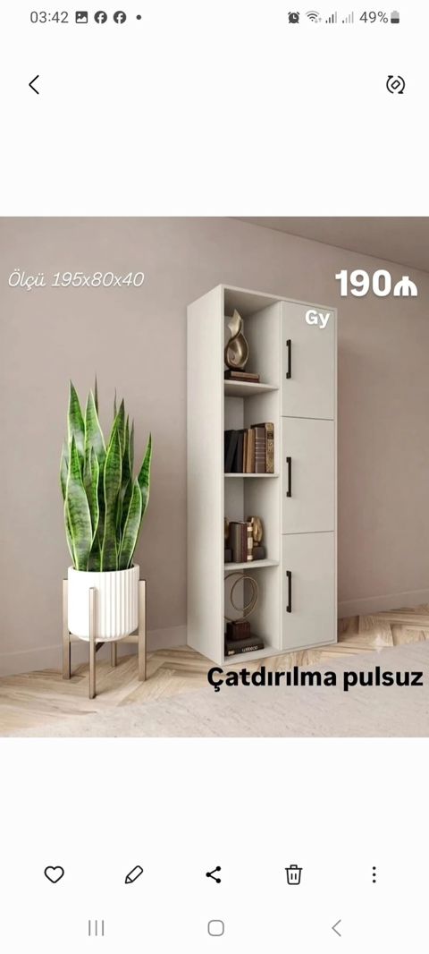Ağ rəngdə çoxfunksiyalı kitab/şkaf modeli - Ölçü: 195×80×40 sm — sifaris_yeni_mebel_Gülü_Hüseyn — Furniture