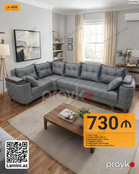Künc divan – La Mini - Ölçü: 300 200 sm - Mexanizm: açılan, bazalı — Bakı