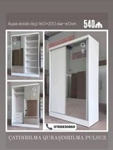 Kupe dolab – ağ rəngdə, sürgülü qapılı model Ölçü: 160 × 220 sm — Goods