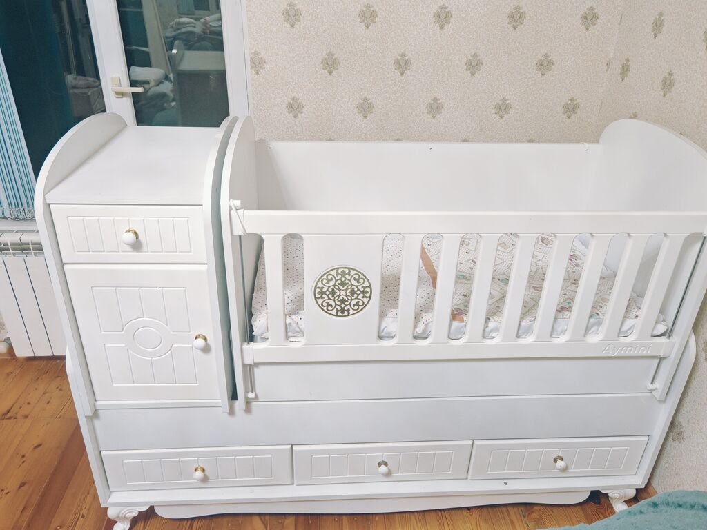 Aymimi brendinin çoxfunksiyalı beşik–komodu - Rəng: ağ - Material — Mebel, Göyçay (4)