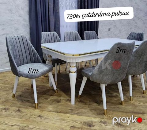 6 stul + masa qonaq otağı/dining dəsti. Dəstə 1 ədəd düzbucaqlı masa