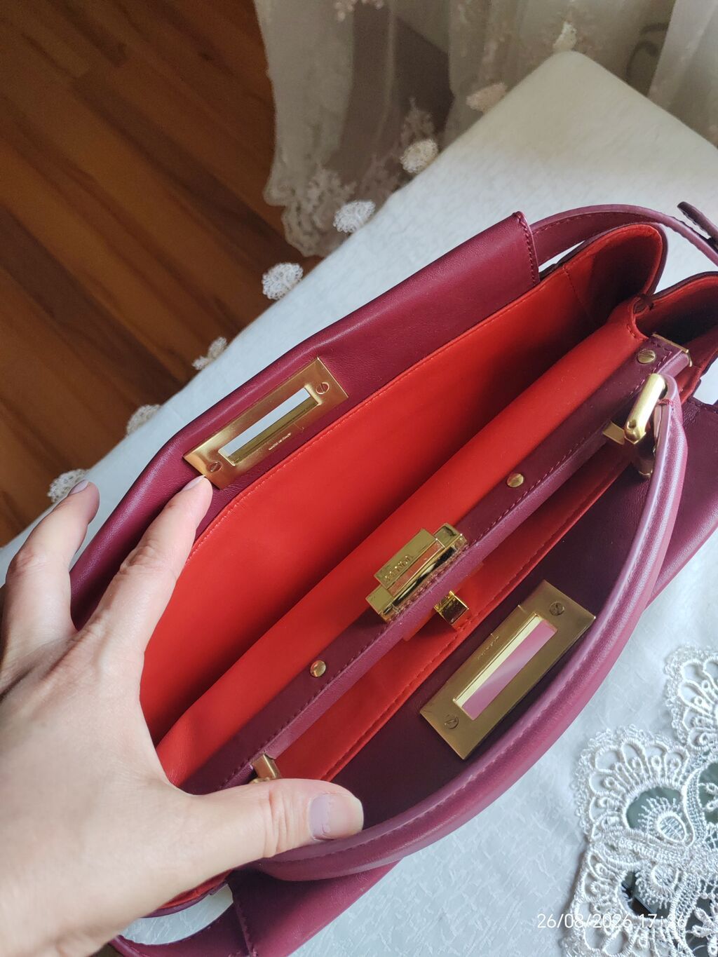 Fendi Peekaboo üslubunda bordo rəngli dəri çanta. Zərif və klassik — Çantalar, Sumqayıt