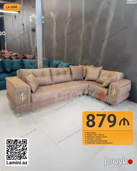 Künc divan – kod: 6960 - Ölçülər: 300 200 sm - Mexanizm: Açılan — Bakı