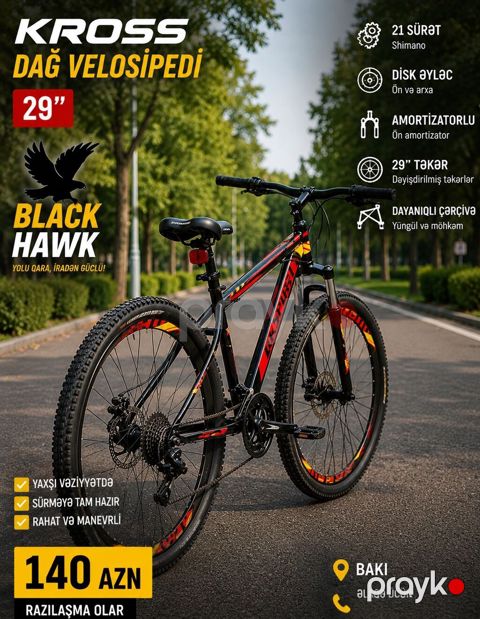 KROSS Black Hawk dağ velosipedi – 29” təkərli, manevr qabiliyyəti — Bakı