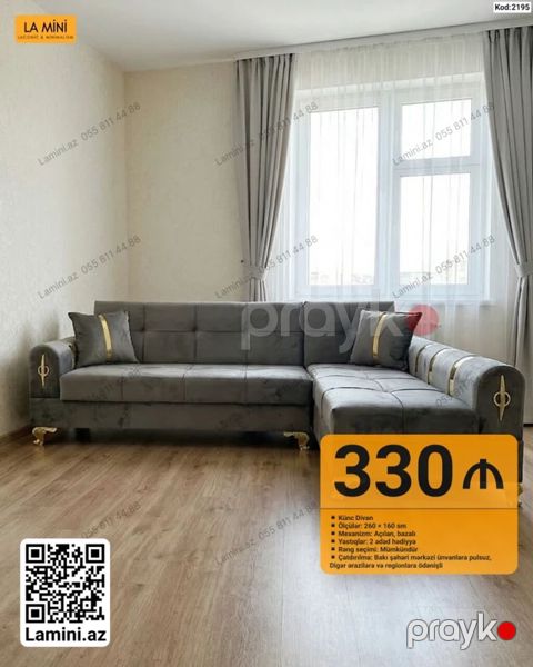 Künc divan – Kod: 2195 - Ölçülər: 260 160 sm - Mexanizm: Açılan — Bakı