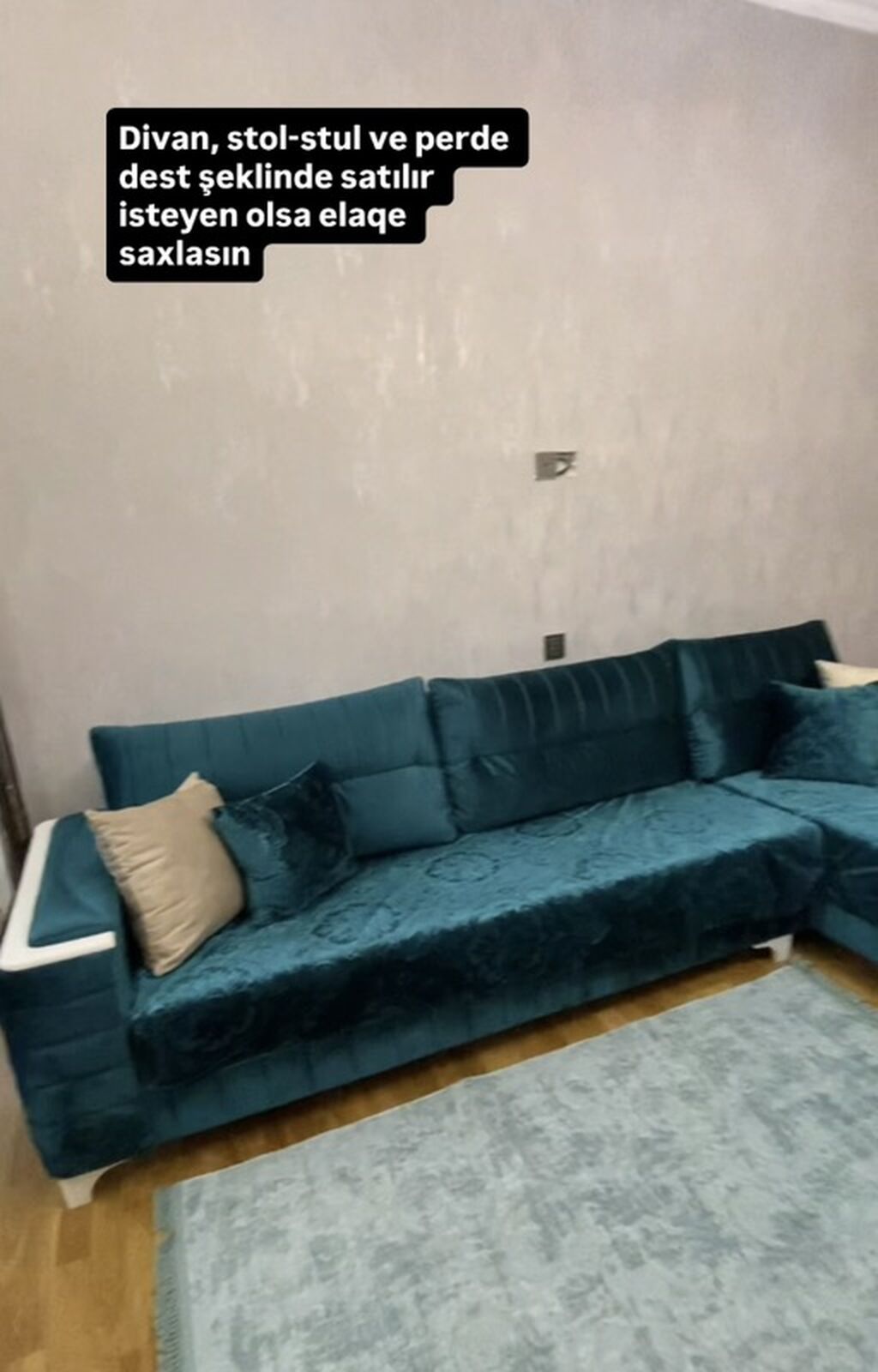 Qonaq otağı üçün mebel və pərdə dəsti satılır. Dəstə divan, stol-stul — Mebel, Bakı (3)