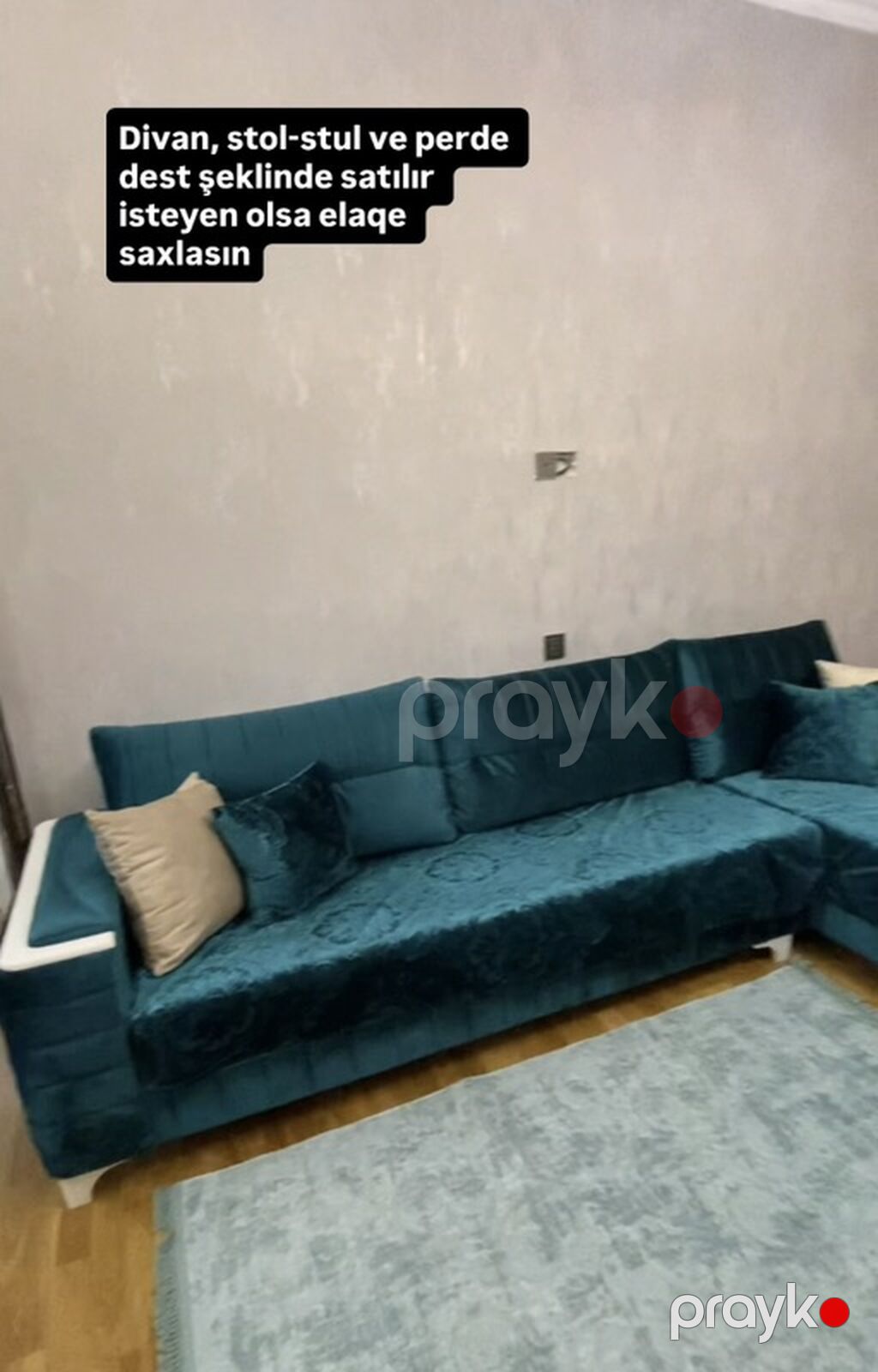 Qonaq otağı üçün mebel və pərdə dəsti satılır. Dəstə divan, stol-stul — Mebel, Bakı (3)