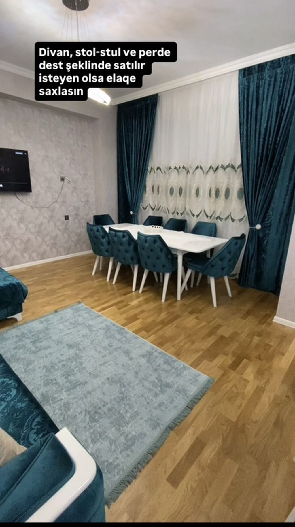 Qonaq otağı üçün mebel və pərdə dəsti satılır. Dəstə divan, stol-stul — Mebel, Bakı (4)