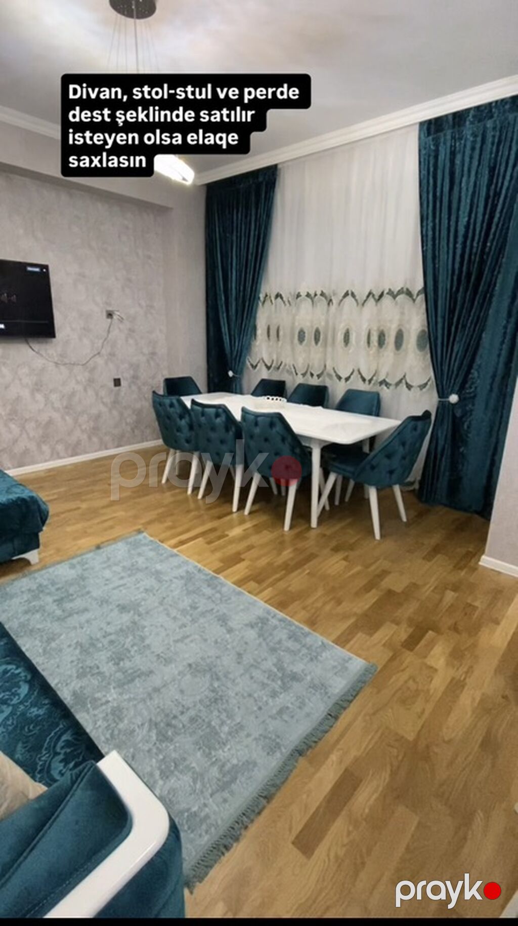 Qonaq otağı üçün mebel və pərdə dəsti satılır. Dəstə divan, stol-stul — Mebel, Bakı (4)