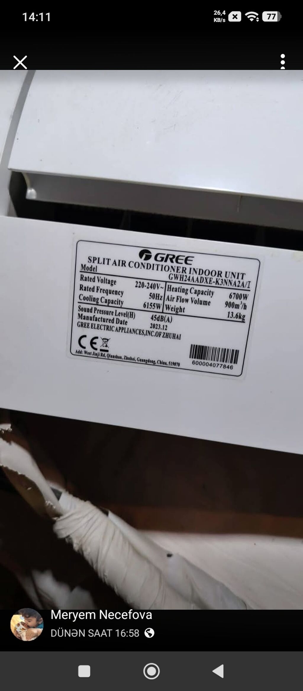 Kondisioner Gree, Yeni, 50-60 kv. m, Daxili blok, Kredit yoxdur — Elektronika, Digah (3)