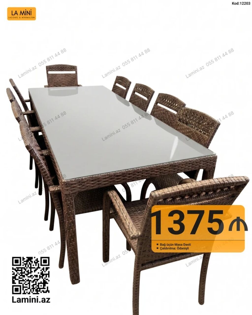 Bağ üçün masa dəsti – 8 nəfərlik Rattan görnüşlü hörgü dizayna malik — Mebel, Bakı (2)