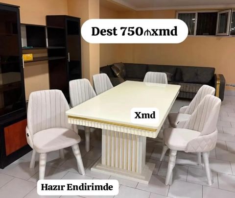 Yemək otağı dəsti - Rəng: krem/ivory, qızılı dekor xətləri ilə -