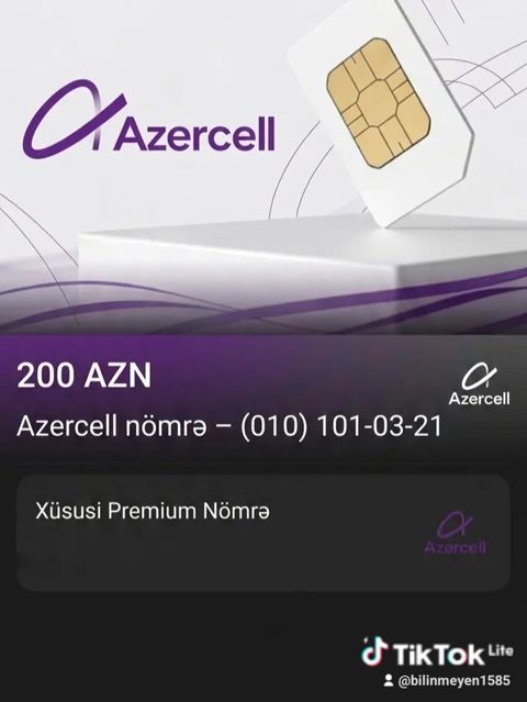 Azercell xüsusi premium nömrə. Nömrə: 010 101-03-21 Operator