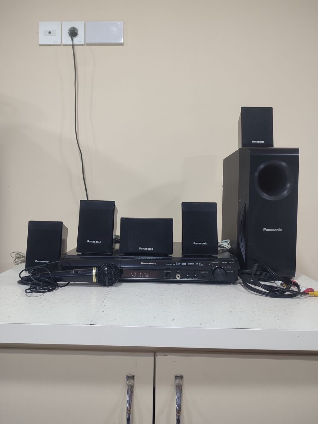 Panasonic 5.1 ev kinoteatrı – DVD receiver, 5 peyk akustikası və aktiv — Elektronika, Gəncə (2)