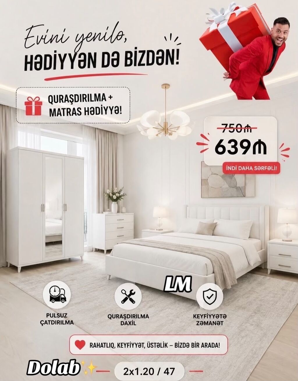 Yataq dəsti – sifarişlə, yeni Qiymət: 639₼ Dəst tərkibi: - Dolab — Mebel, Bakı