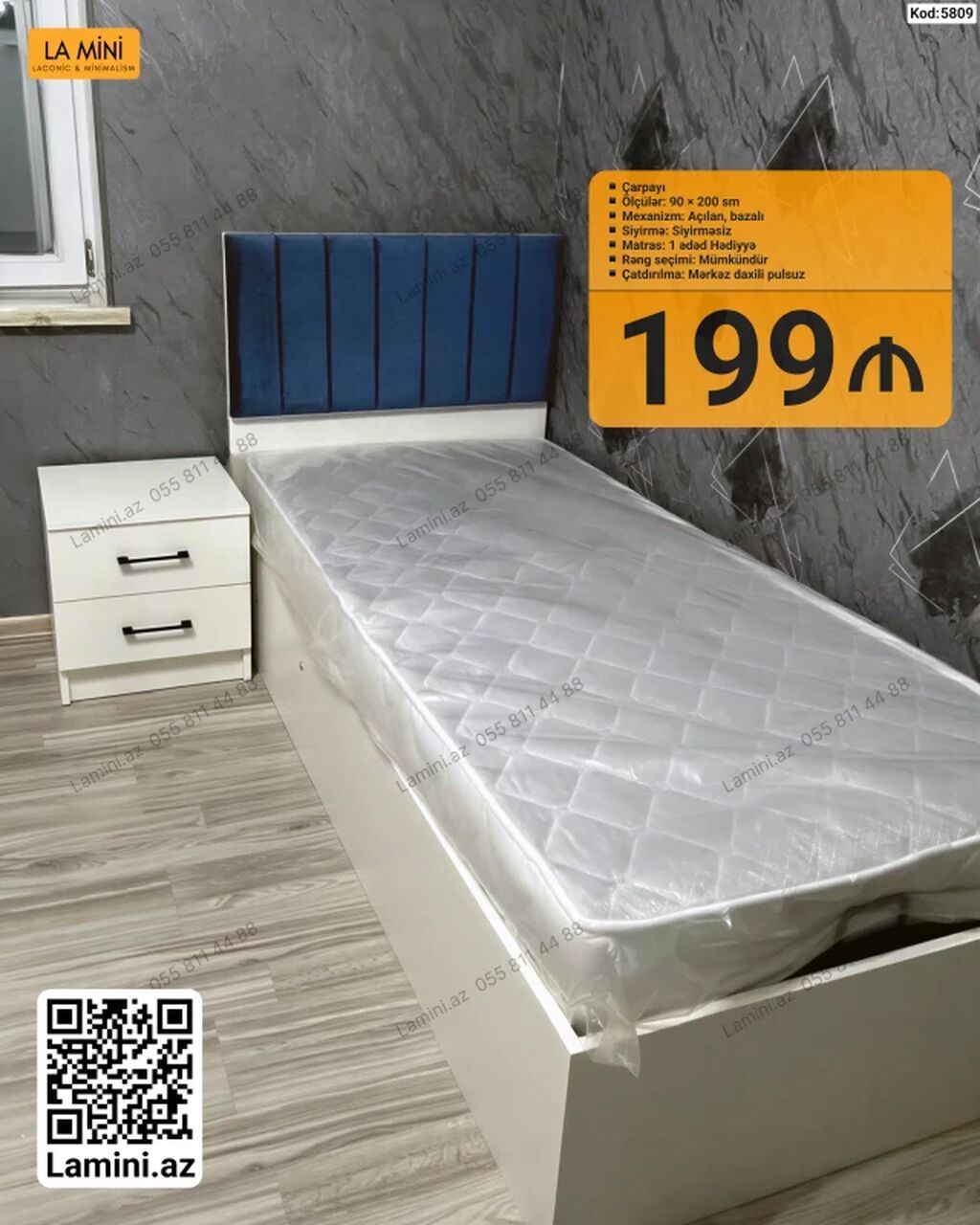 Çarpayı – LA MINI - Ölçü: 90 × 200 sm - Mexanizm: Açılan, bazalı - — Mebel, Bakı