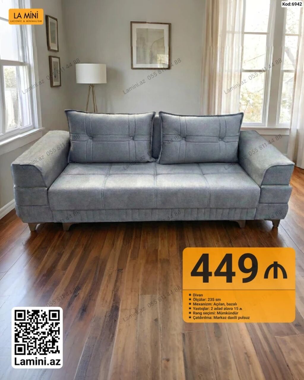 Divan – La Mini - Ölçü: 235 sm - Mexanizm: Açılan, bazalı (yataq — Mebel, Bakı