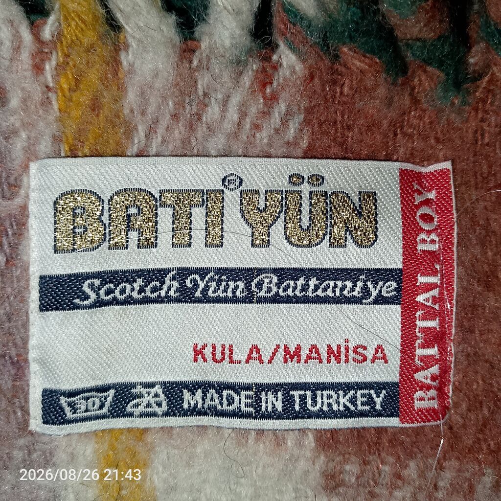 BATI YÜN “Scotch Yün Battaniye” – Battal Boy - Material: Yün (etiket — Tekstil, Bakı