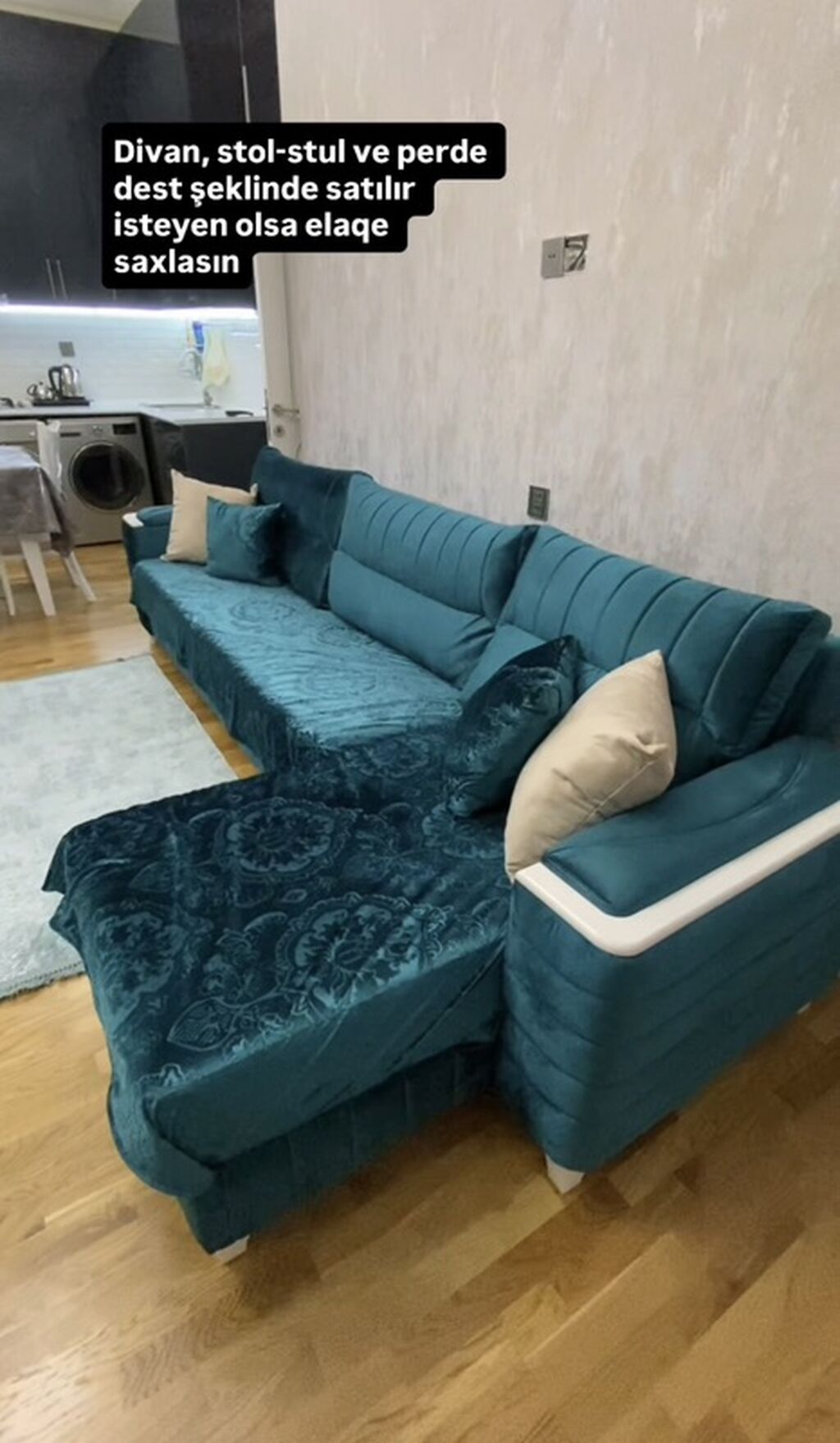 Qonaq otağı üçün mebel və pərdə dəsti satılır. Dəstə divan, stol-stul — Mebel, Bakı (2)