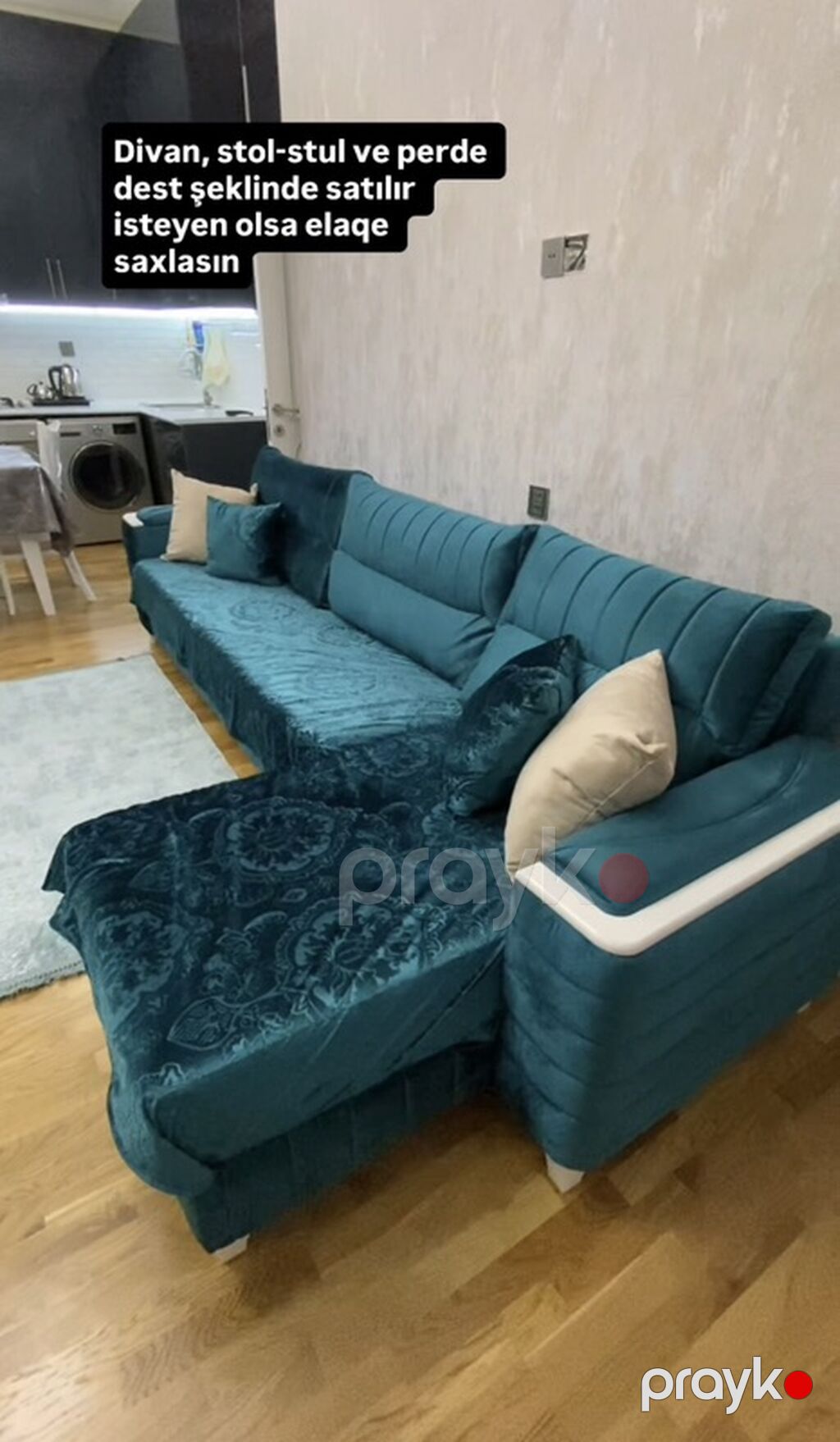 Qonaq otağı üçün mebel və pərdə dəsti satılır. Dəstə divan, stol-stul — Mebel, Bakı (2)