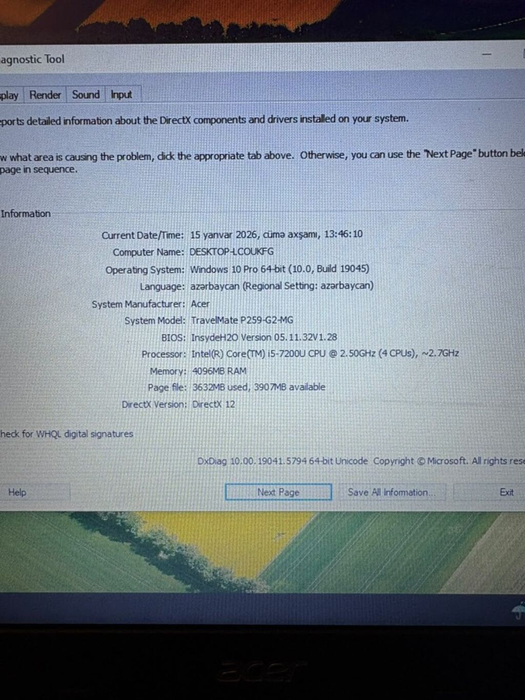 Acer TravelMate P259-G2-MG noutbuk. Əsas göstəricilər: - Prosessor — Acer, Sanqaçal (6)