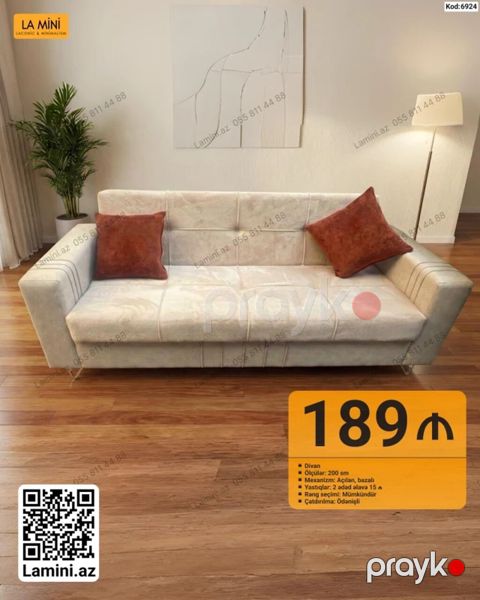 La Mini divan - Ölçü: 200 sm - Mexanizm: açılan, bazalı (yataq — Bakı