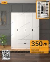 4 qapılı dolab. Minimalist və sadə dizayna malik bu model ağ rəngdə — Furniture
