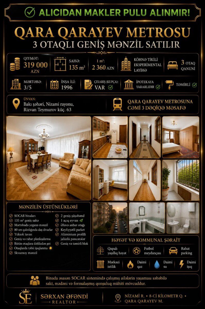 3-otaqlı mənzil, Qara Qarayev metrosu, 135 m² — Mənzil, Bakı (3)