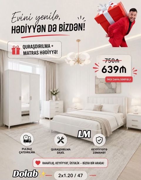 Ağ rəngli yataq otağı mebel dəsti zərif və müasir interyer üçün