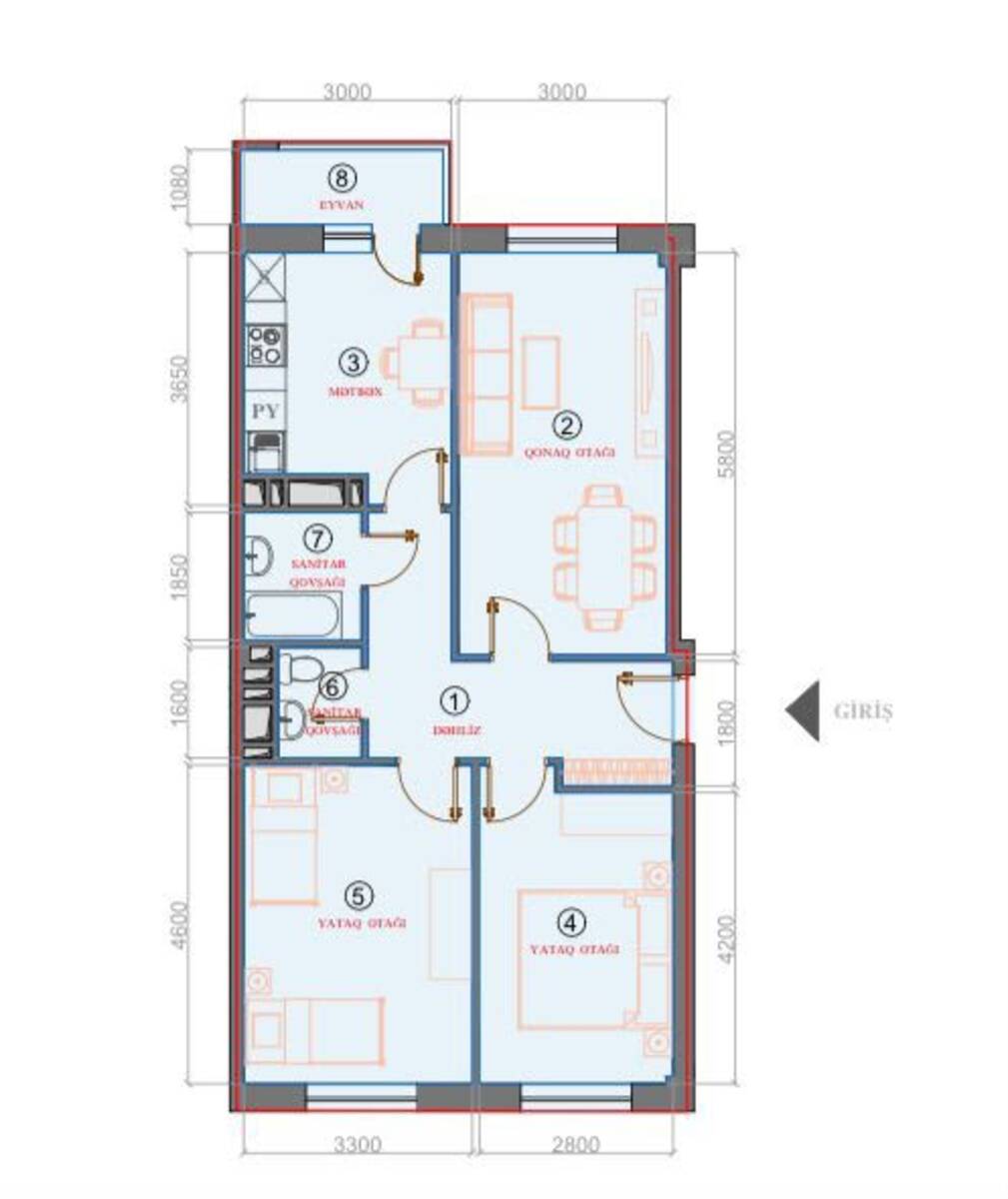 3-otaqlı yeni tikili, İnşaatçılar m., 85 m² — Mənzil, Bakı (5)