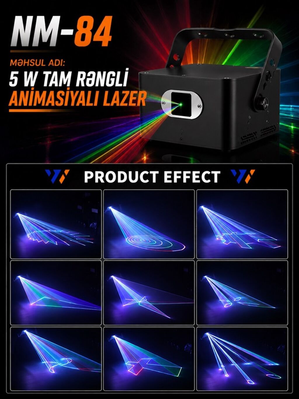 5W Tam Rəngli Animasiyalı Lazer İşığı Professional səhnə və — İşıqlandırma, Bakı