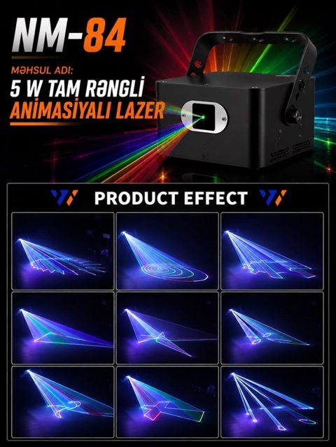 5W Tam Rəngli Animasiyalı Lazer İşığı Professional səhnə və — Bakı