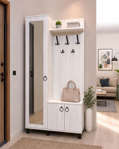 Dəhliz üçün funksional mebel dəsti - Material: açıq ağ rəngli ağac