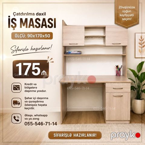 İş masası – sifarişlə hazırlanır Ölçü: 90×170×50 sm - Yuxarı hissədə — Bakı