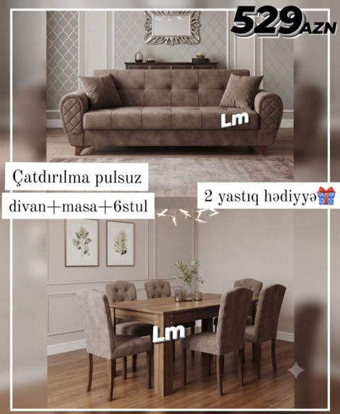 Divan + Masa dəsti Sifarişlə hazırlanır. Dəst şəkildə 529₼ — Bakı
