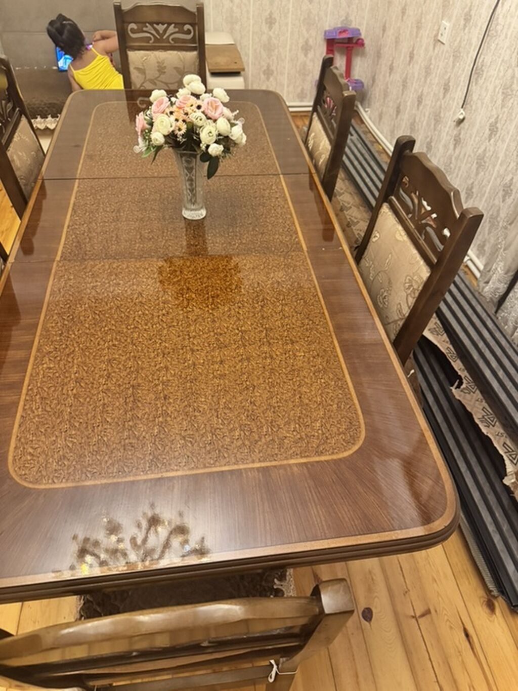 Qonaq otağı üçün, İşlənmiş, Açılmayan, Dördbucaq masa, 6 stul — Mebel, Bakı (7)
