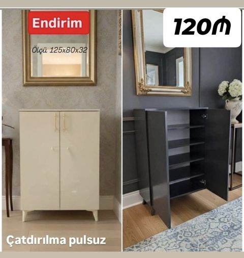 Ayaqqabı dolabı - Ölçü: 125×80×32 sm - İki qapılı dizayn, çoxsaylı — Bakı