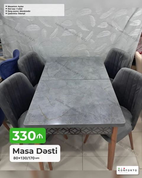 Masa Dəsti – 80×130/170 sm - Mexanizm: açılan (uzadıla bilən masa) — Bakı