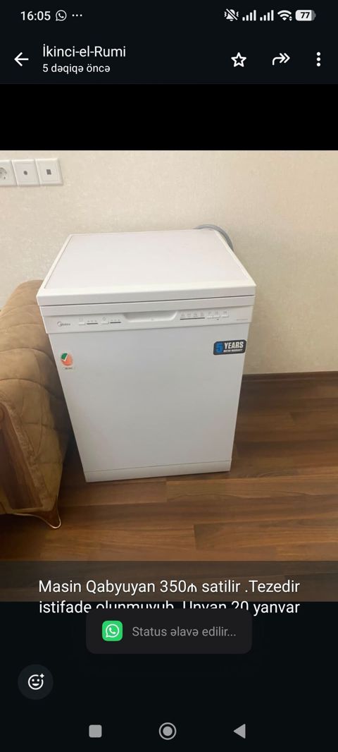 Masin Qabyuyan 350₼ satilir .Tezedir istifade olunmuyub .Unvan 20 — Bakı