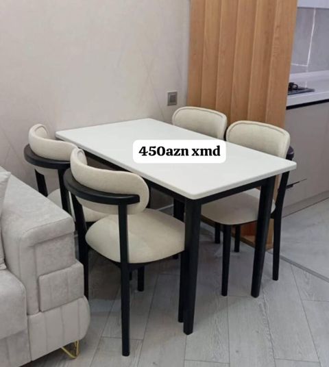 Mətbəx/dininq dəsti – 1 masa + 4 stul - Dizayn: müasir minimal üslub — Xırdalan