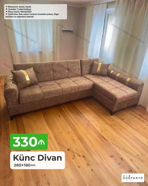 Künc divan, Qonaq otağı üçün, Parça, Bazalı, Açılan — Bakı