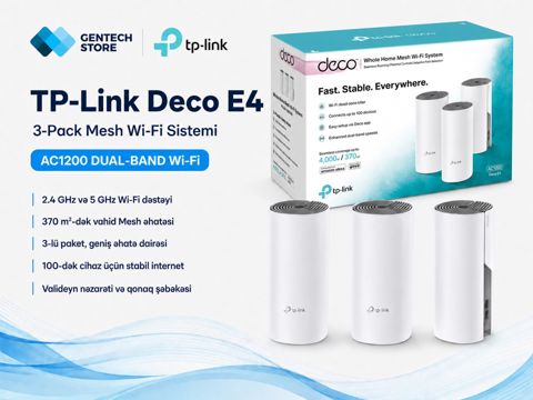 TP-Link Deco E4 (3 Pack) Mesh System — Bakı
