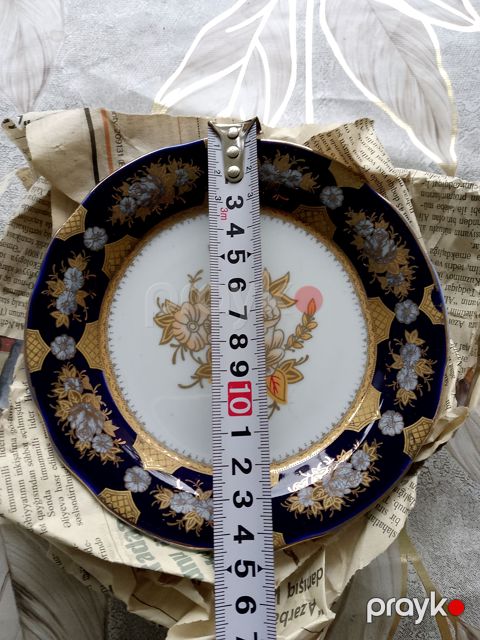 Çexiya istehsalı dekorativ süfrə boşqağı, mavi-qızıl ornament — Lənkəran