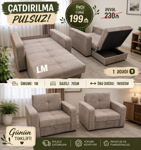 Amerikanka kreslo – çevrilən model - Ölçü: ümumi 1 m x 1 m - Önə — Bakı
