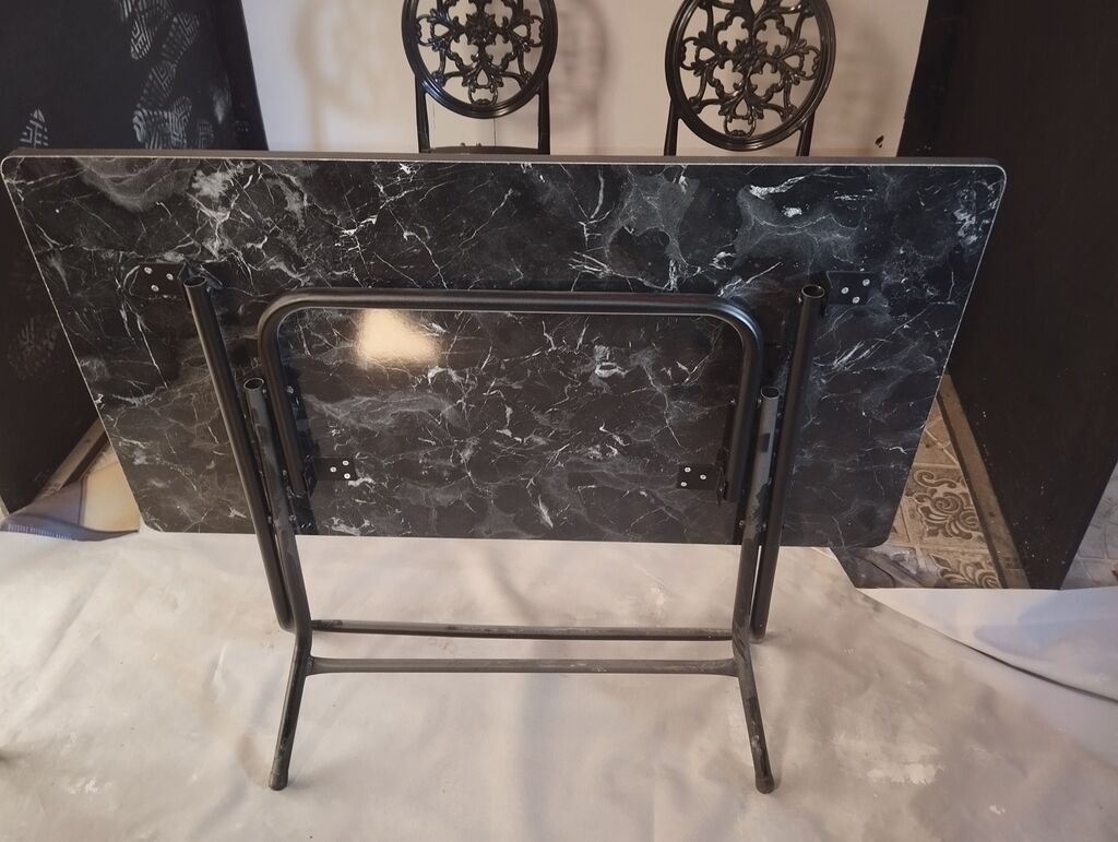 Qara mərmər naxışlı qatlanan masa və metal stul dəsti - Masa — Mebel, Bakı (3)