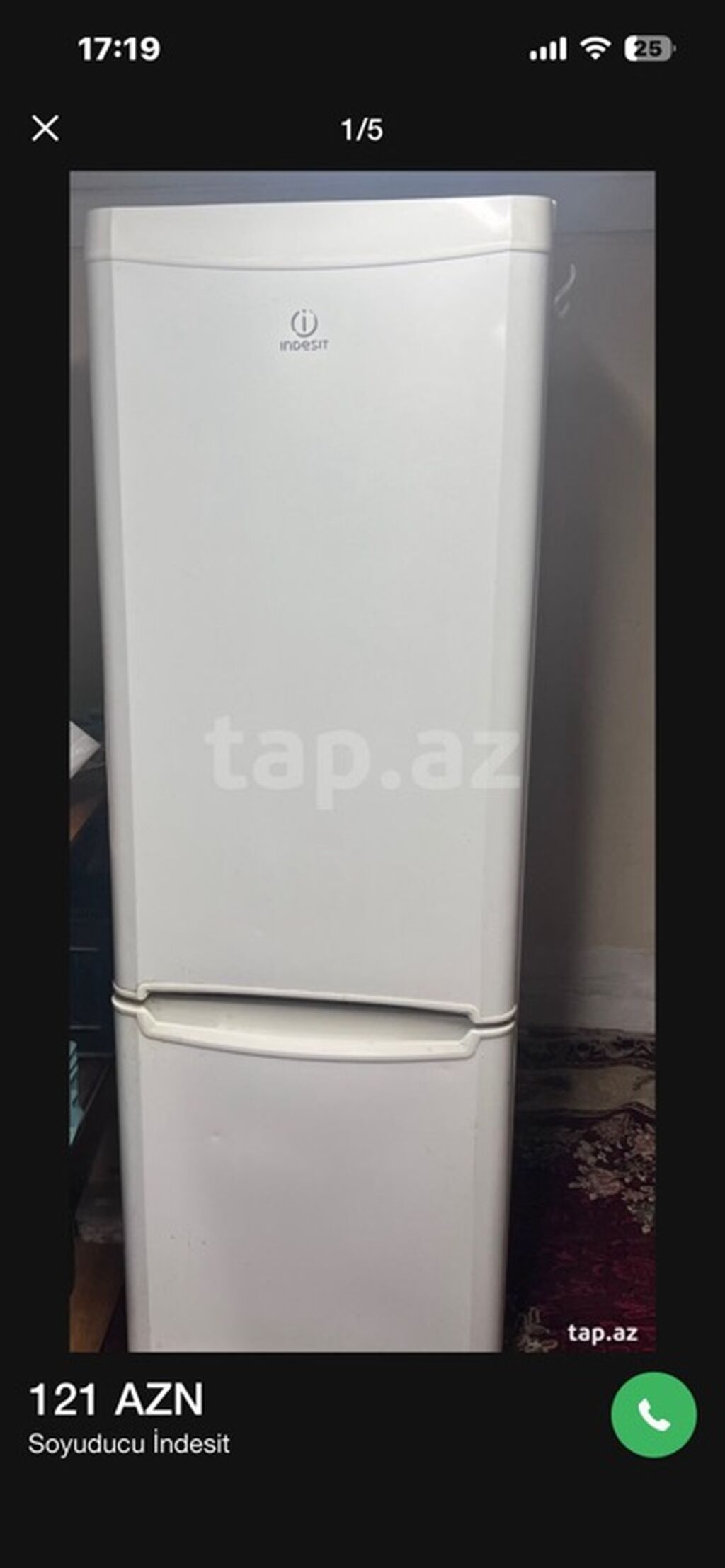 İşlənmiş 2 qapılı Indesit Soyuducu Satılır, rəng - Ağ — Soyuducular, Bakı (4)