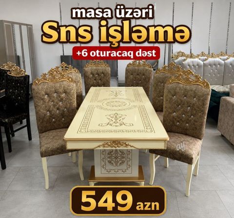 SNS işləməli masa dəsti – 6 oturacaqla komplekt. - Dizayn: Krem — Bakı